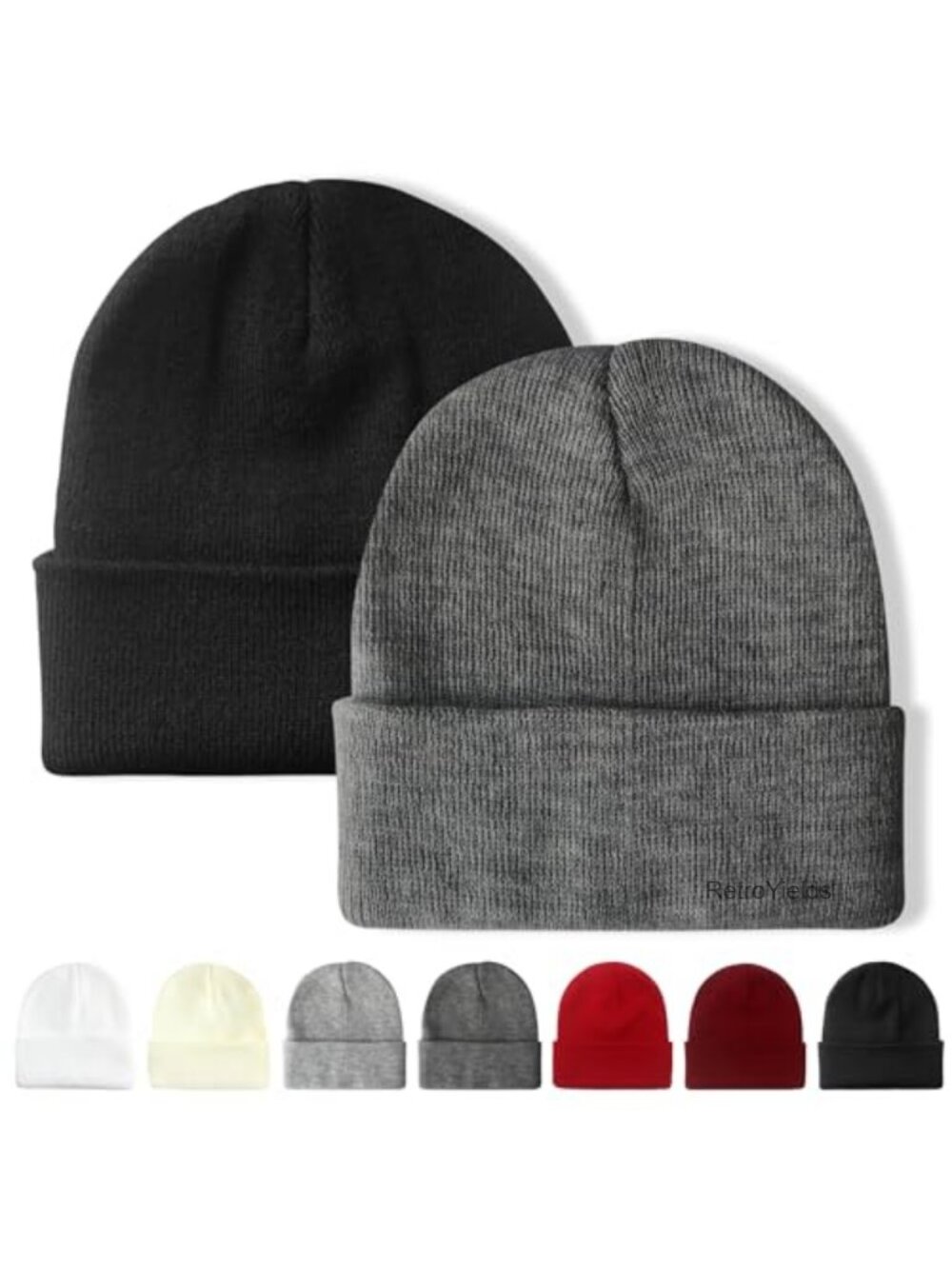 2 Pack Cuffed Knit Beanie Skull Cap Warm Winter Hat
